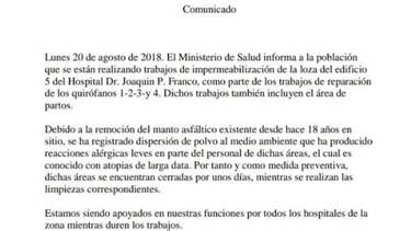 Cierran áreas de hospital en Las Tablas, tras reportes de brotes alérgicos