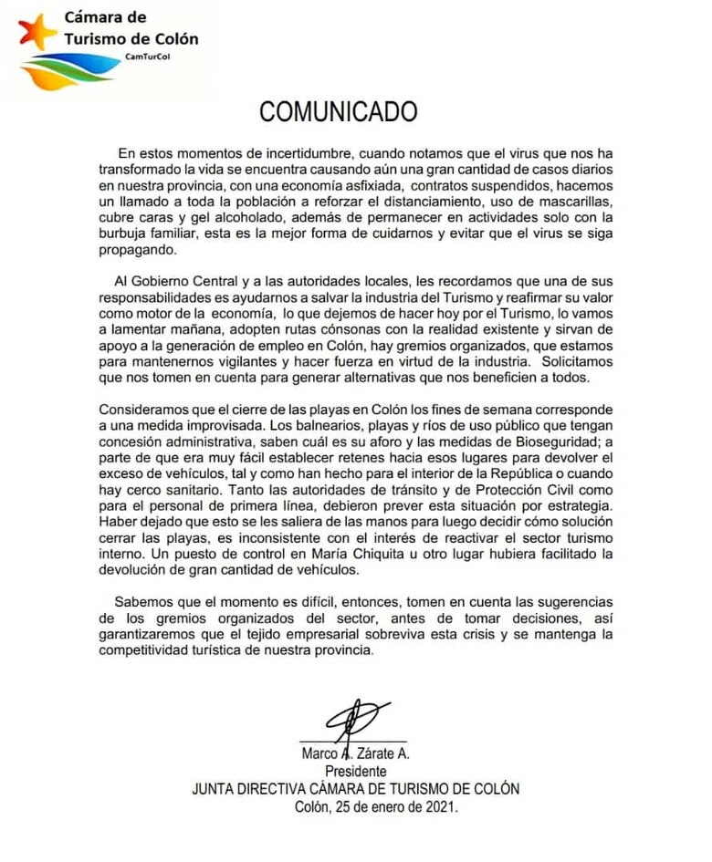 En Colón cerrarán las playas durante los fines de semana