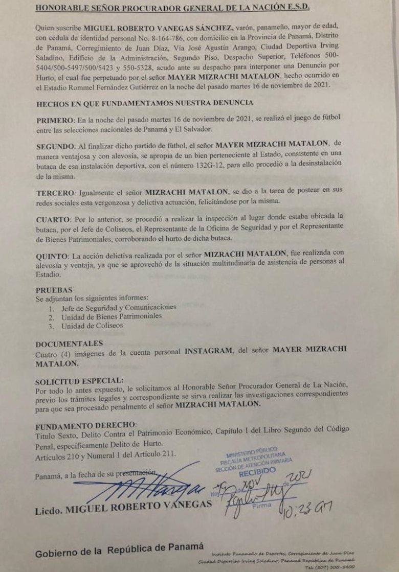 Pandeportes presenta denuncia penal por el hurto de una butaca del estadio Rommel Fernández