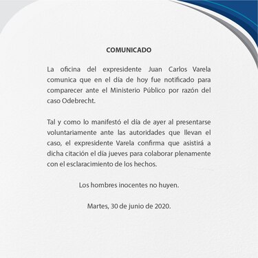 Expresidente Juan Carlos Varela es citado por el Ministerio Público para que comparezca en caso Odebrecht