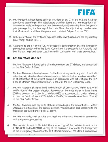 FIFA declara culpable Alvarado por corrupción
