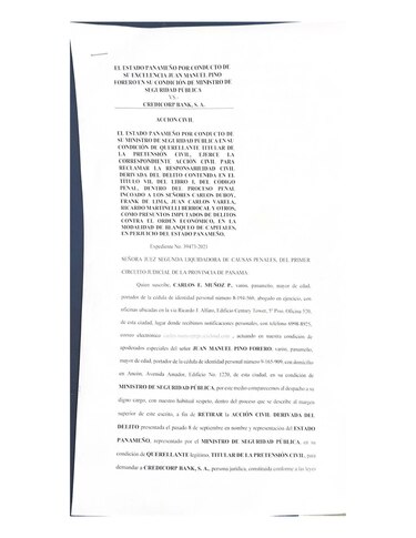 El Estado panameño retira la demanda civil contra el Credicorp Bank