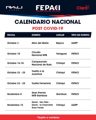 El ciclismo nacional está listo para iniciar el 3 de octubre próximo