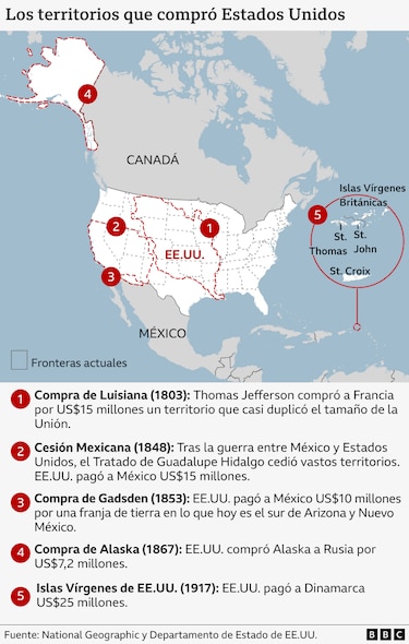 Los territorios que Estados Unidos compró a lo largo de su historia para formar el país que es ahora