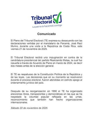 Tribunal Electoral expresa desacuerdo por declaraciones ‘vertidas’ por el presidente Mulino