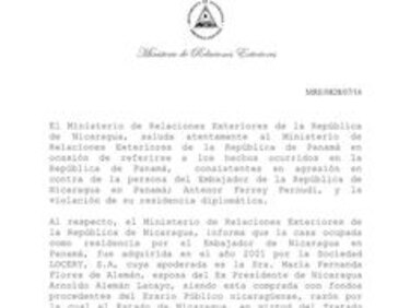 Gobierno de Nicaragua llama a consulta a su embajador en Panamá