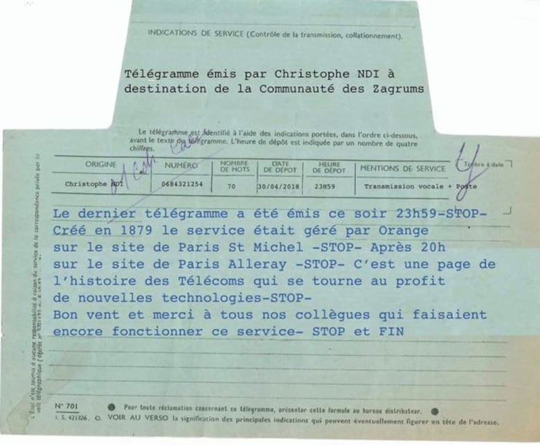 El telégrafo termina todas sus funciones en Francia