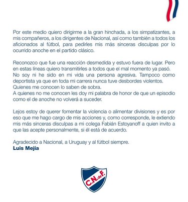 El panameño Luis Mejía se disculpa tras pelea en clásico del fútbol uruguayo