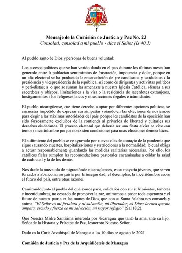 ‘No existen condiciones para unas elecciones democráticas’ en Nicaragua, dice la Iglesia