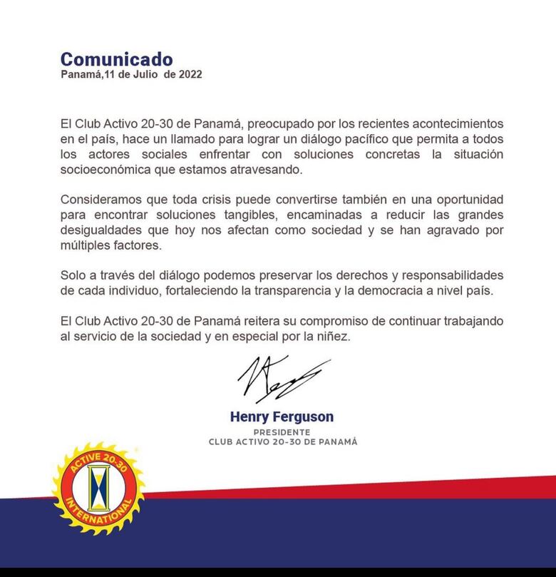 Clubes cívicos abogan por un diálogo franco que permita salir de la crisis socioeconómica que vive el país