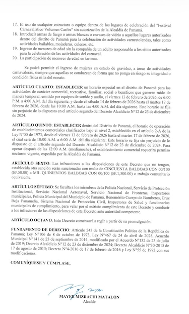 Alcaldía de Panamá fija horarios y prohibiciones para el Carnaval Volumen Caribe 2026