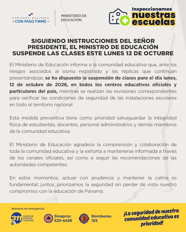 Terremoto: Meduca suspende las clases del lunes a nivel nacional