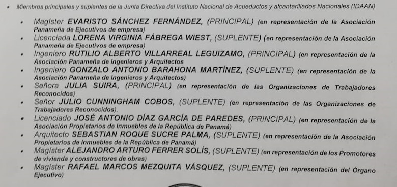 Pleno ratifica designaciones para Superintendencia de Mercado de Valores y a directivos del Idaan