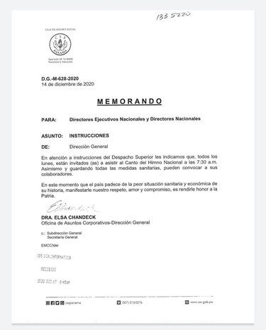 Despacho superior de la CSS hace llamado a funcionarios a participar del canto del himno