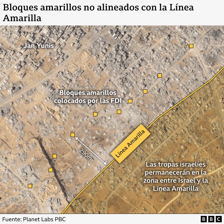 La investigación que muestra cómo Israel controla en Gaza territorio más allá de la línea amarilla, el límite acordado en el cese el fuego