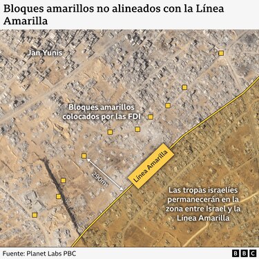 La investigación que muestra cómo Israel controla en Gaza territorio más allá de la línea amarilla, el límite acordado en el cese el fuego