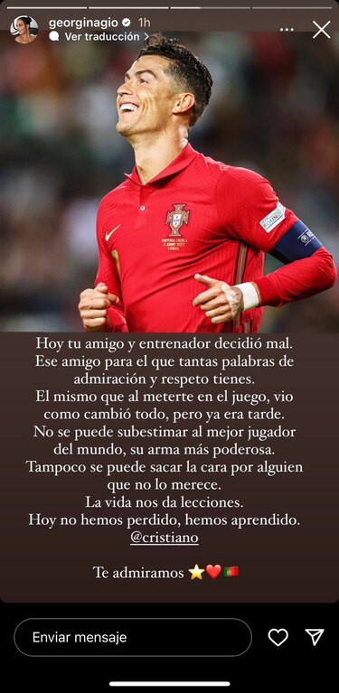 Georgina Rodríguez acusa al seleccionador portugués de subestimar a Cristiano Ronaldo