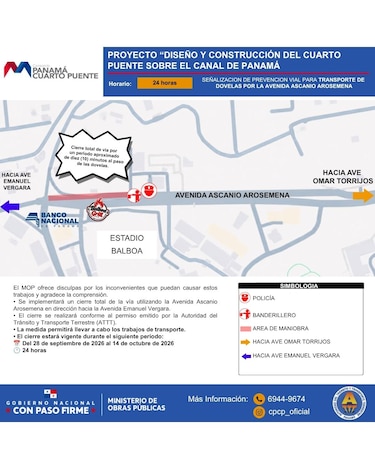 Anuncian cierres parciales de vías en Amador y Balboa a partir del lunes 28 de septiembre