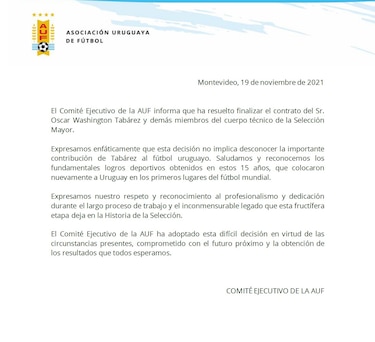 Destituyen a Óscar Tabárez como técnico de la selección de fútbol de Uruguay