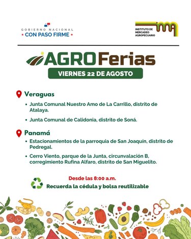 Agroferias del IMA se realizarán este 22 de agosto en varias provincias