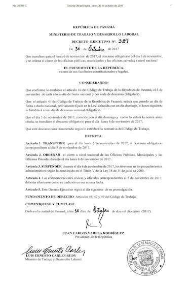 El lunes 6 de noviembre será de descanso obligatorio