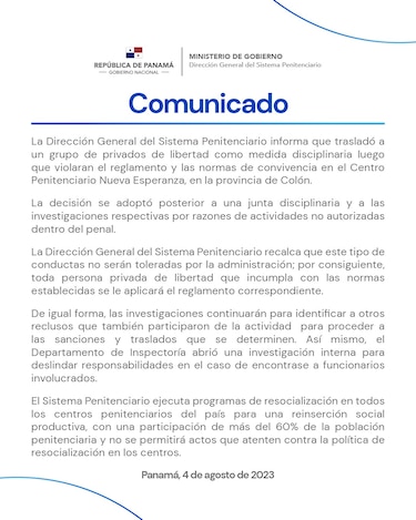 Pistola de bengalas, música y alcohol en una fiesta en cárcel de Colón; autoridades investigan