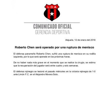 Roberto Chen será operado