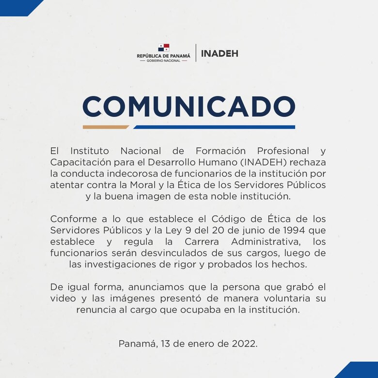 Inadeh separa de sus cargos a dos funcionarios por ‘conducta indecorosa’; comienza investigación