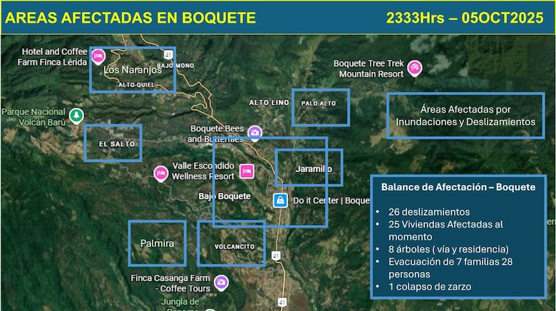 Sinaproc reporta 26 deslizamientos y 28 evacuados en Boquete; 9 personas fueron rescatadas en Bocas del Toro