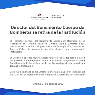 Abdiel Solís renuncia a la dirección del Cuerpo de Bomberos de Panamá