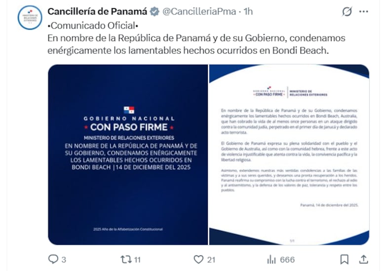 Panamá condena el tiroteo en Australia contra una celebración judía en una playa