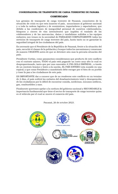 Gremios anuncian paralización de los servicios de transporte de carga terrestre