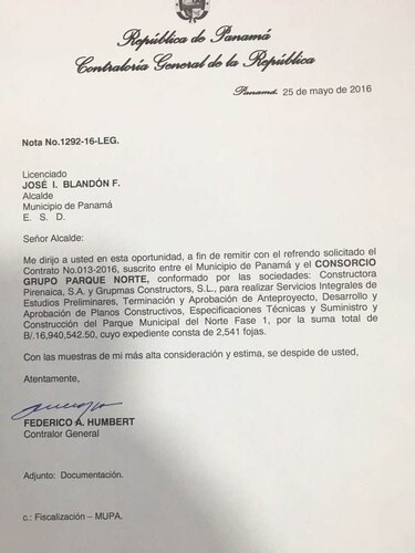 Contraloría refrenda millonario contrato para construir parque en Panamá norte