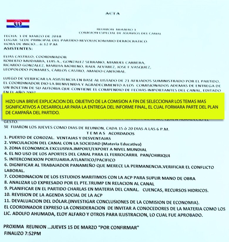 Elías Castillo discute tema del Canal con el PRD