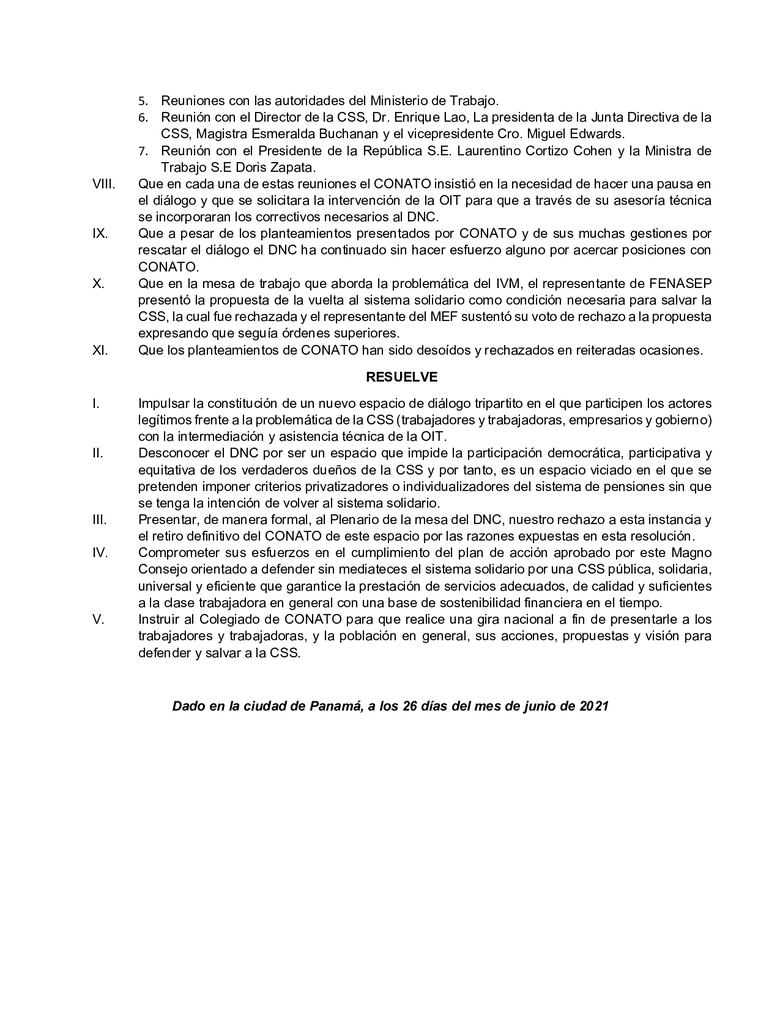 Conato formaliza su retiro de la  mesa del diálogo por la Caja de Seguro Social