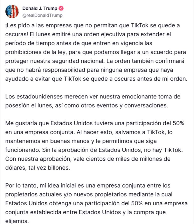 Trump confirma que ampliará el plazo a TikTok para que siga operando