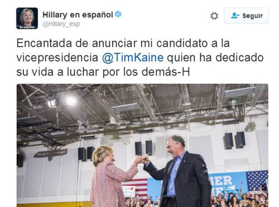 Hillary Clinton elige al senador de Virginia Tim Kaine como compañero de fórmula