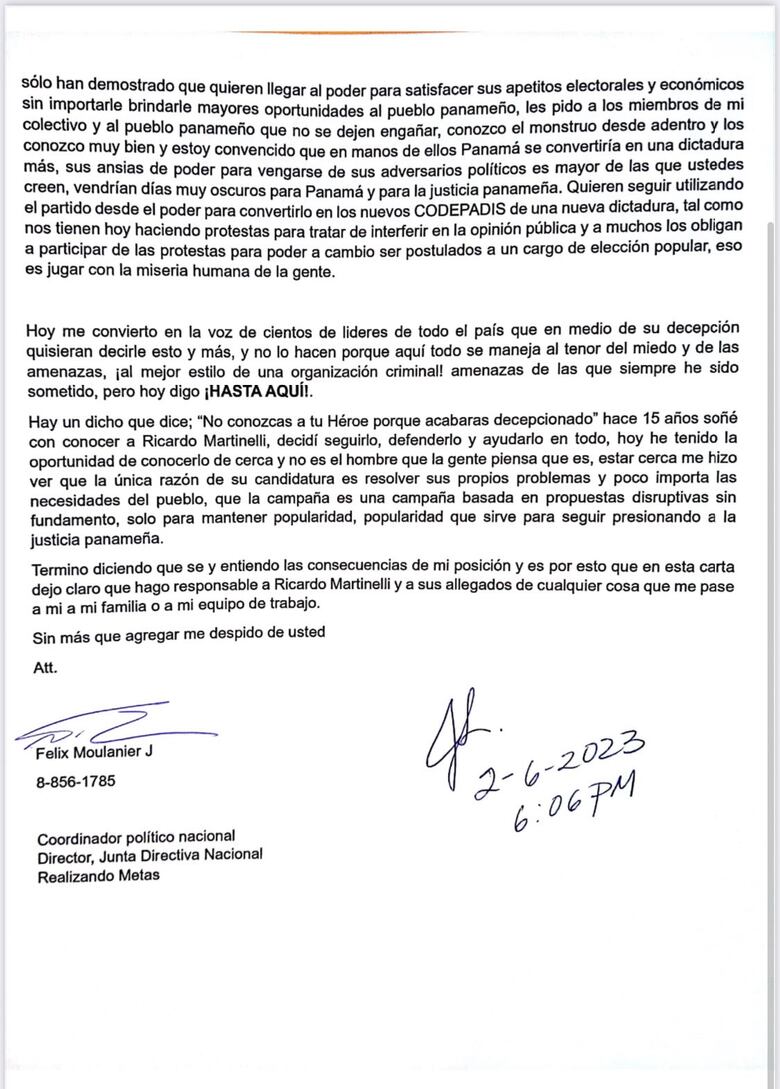 Moulanier advierte que con RM habrá una ‘dictadura’ y que la membresía es obligada a protestar en las calles