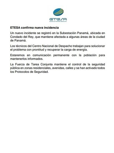 Por apagón suspenden producción de agua en Chilibre; se paraliza el Metro