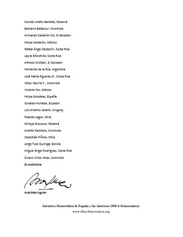 Ex jefes de Estado y de Gobierno expresan su preocupación por los presos políticos