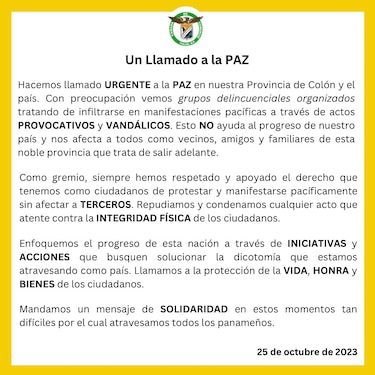 Bloqueos continúan en Colón; Cámara de Comercio alerta de la infiltración de grupos delincuenciales organizados