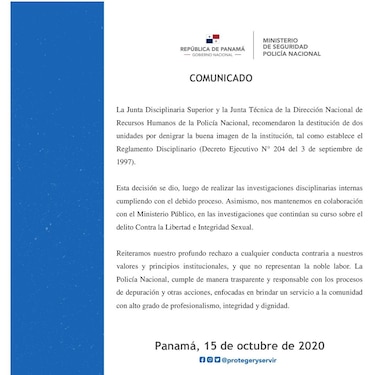 Recomiendan destitución de dos agentes de la Policía Nacional que están involucrados en un caso contra la integridad sexual