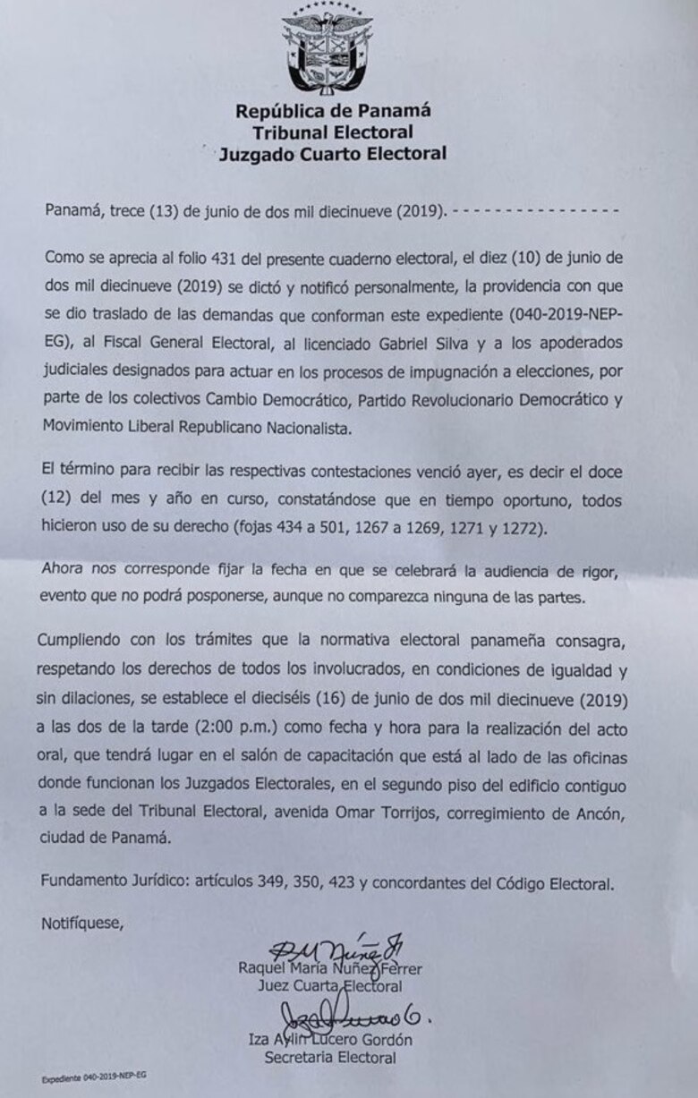 Fijan para el 16 de junio audiencia de impugnación a proclamación en el circuito 8-7