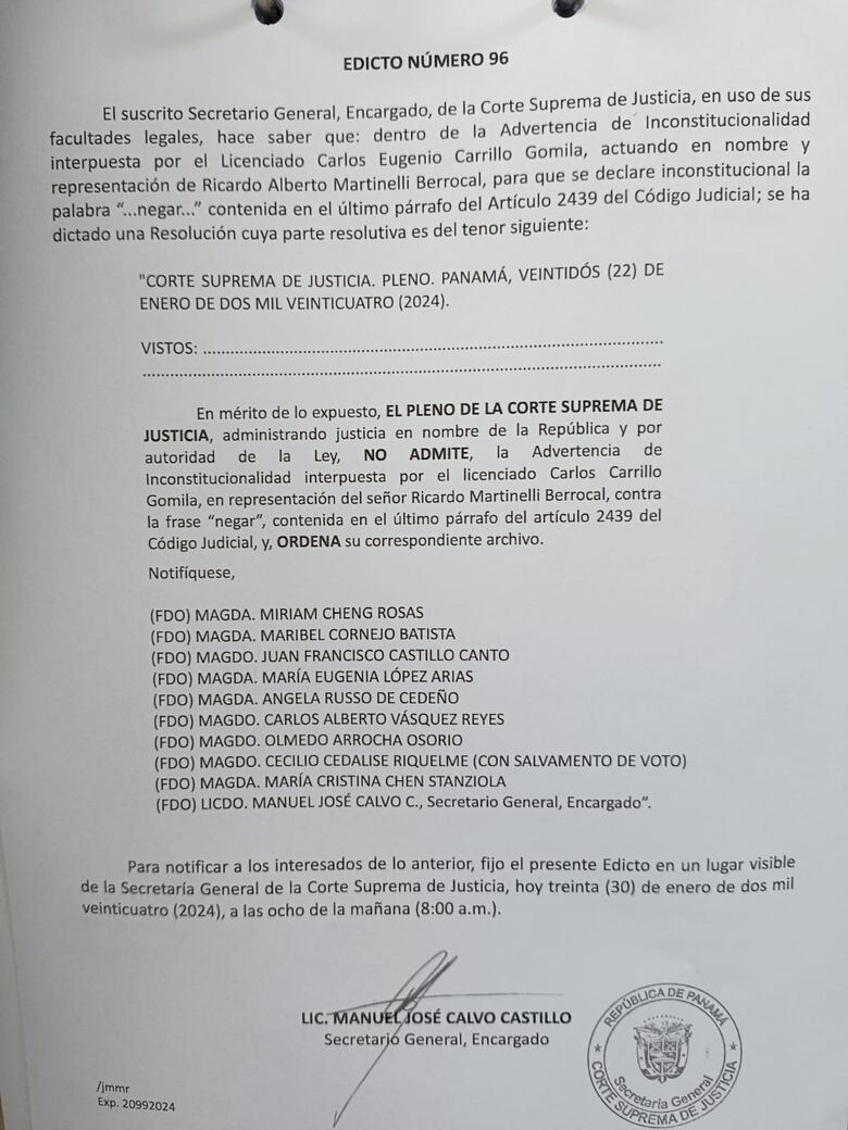 Caso New Business: niegan la advertencia de inconstitucionalidad presentada por Martinelli