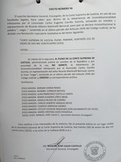 Caso New Business: niegan la advertencia de inconstitucionalidad presentada por Martinelli