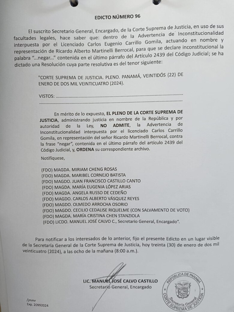 Caso New Business: niegan la advertencia de inconstitucionalidad presentada por Martinelli