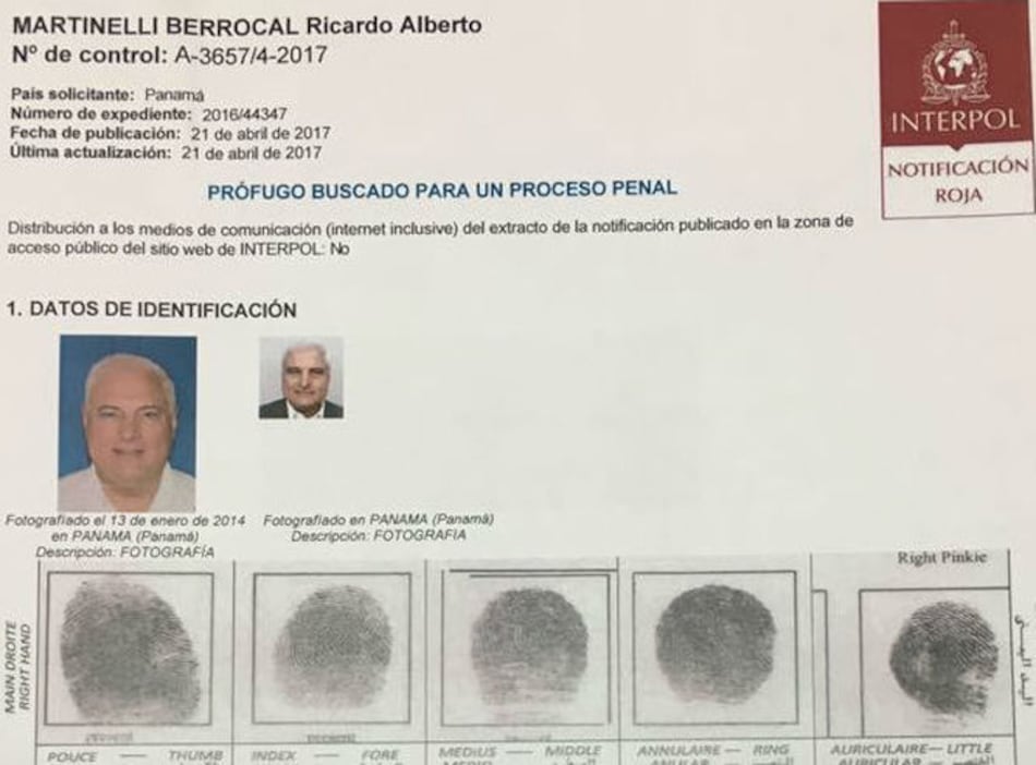 Interpol emite alerta roja para detener al expresidente Ricardo Martinelli