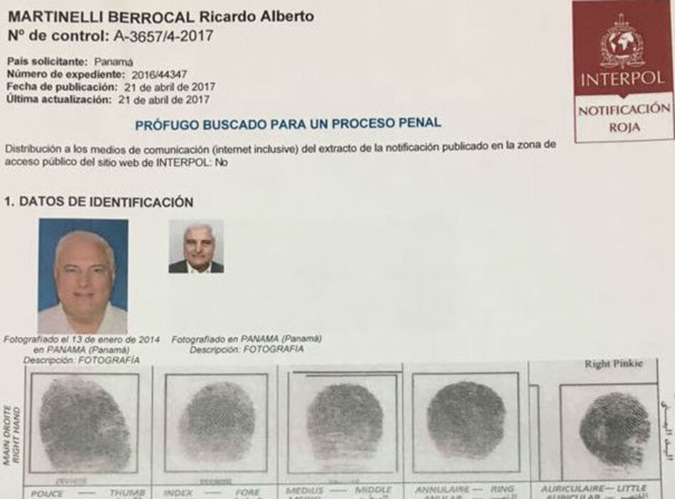 Interpol emite alerta roja para detener al expresidente Ricardo Martinelli
