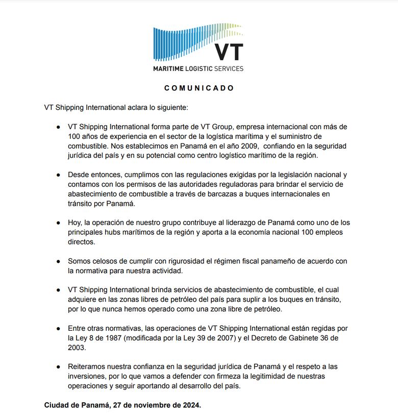 ‘Nunca hemos operado como zona libre de petróleo’, dice VT Shipping, pero no explica por qué recibió exoneraciones