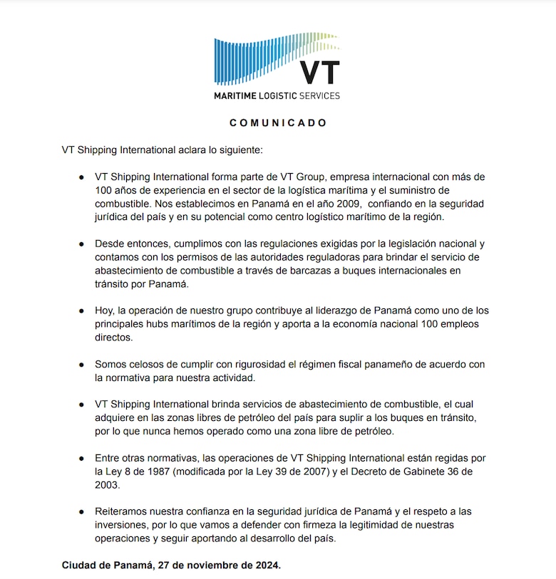‘Nunca hemos operado como zona libre de petróleo’, dice VT Shipping, pero no explica por qué recibió exoneraciones